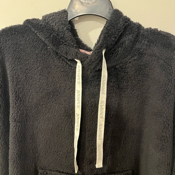 Hotspot Cozy Black Plush Lounge Dress with Drawstring Hoodie and Front Pocket 3X - Picture 2 of 5